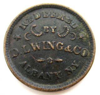 1863 Civil War Store Card D L Wing 10h - 4a Union Flour Albany Token Coin photo