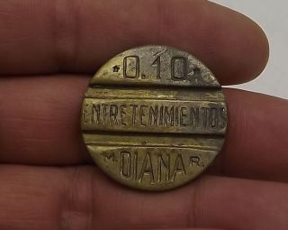 Vintage Chile 1961 Token 0.  10 Entretenimientos Diana Entertainment Chip Bronze photo