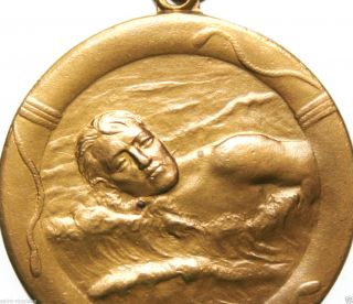 Exquisite Antique Art Nouveau Medal Pendant Of The 1935 Swimming Competition photo
