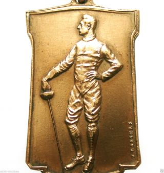 The Fencing Sport Vintage Antique Art Medal Pendant Signed J.  Bosiers photo