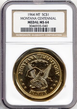 Montana Token - 1964 Territory Centennial Slug Facsimile - Ngc Ms64 - Medal photo