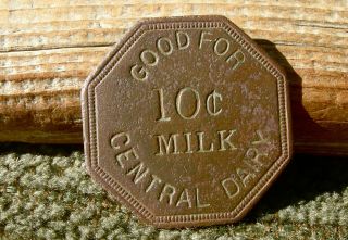 1900 San Antonio Texas Tx Rare Central Dairy,  Early Uniface Oct Brass Milk Token photo