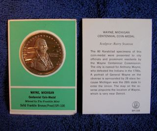 Wayne Michigan Centennial - Franklin Proof - Like Specimen Coin Medal photo