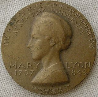 Mary Lyon Hall Of Fame For Great Americans Medal,  1967 By Fraser And Gruppe photo
