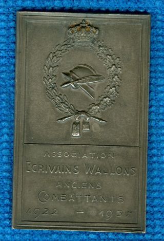 1937 Belgium Medal Issued For The Writers Association Of Wallons Veterans Affair photo