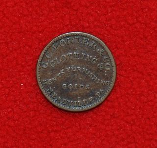 1863 Civil War Store Card Token,  Pa - 615a Gc Porter Clothing Dry Goods,  Meadville photo