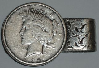 Old Silver Money Clip - 1922 Peace Dollar - Handmade Southwest - Rare - 48.  2 G photo