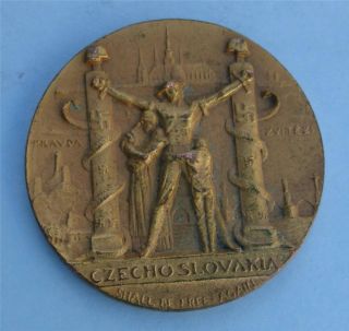 1939 Bronze Medal Czechoslovakia Shall Be Again Ww2 Nazi Swastika Columns photo