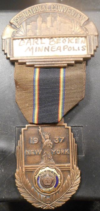 Rare 1937 American Legion 19th Convention Alternate Delegate Bronze Medal And Ri photo