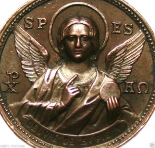 Angel Of Hope & Pope Pius V - Rare Antique Art Medal Pendant Signed Ludovic Penin photo
