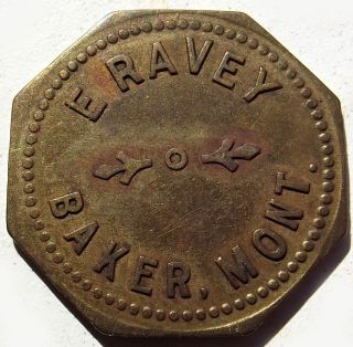 Montana Trade Token - E.  Ravey,  Baker,  Mt,  10¢ (saloon,  Billiards) Near Nd photo