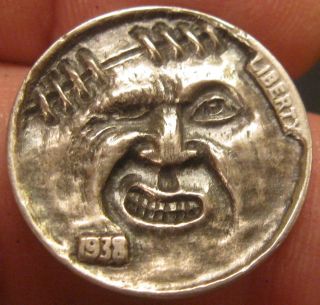 Miniature Metal Carving,  Hobo Art,  Hobo Nickel,  Coin Carver After Frontal photo