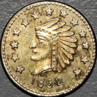 1852 California Fractional Gold Color Token 1/2 Dollar Round Indian Head Coin photo