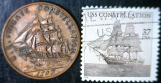 1797 Uss Frigate Constellation Coin Struck W/ Parts Of 1st Navy Ship,  Stamp 2 photo