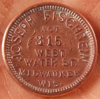 Antique 1863 Joseph Fischbein Milwaukee Wisconsin Groceries Civil War Token photo
