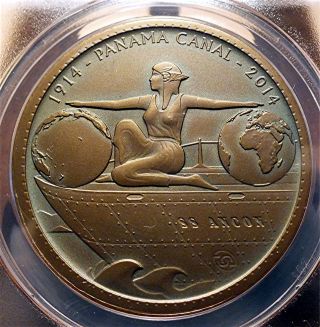 Daniel Carr 2014 Panama Centennial 39mm.  Antiqued Brass Medal.  Anacs Ms69 photo