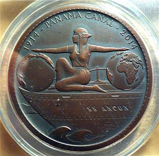 Daniel Carr 2014 Panama Centennial 39mm.  Antiqued Copper Medal.  Anacs Ms67 photo