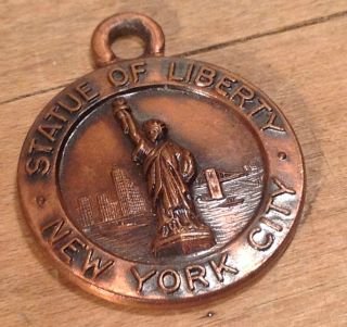 Vintage York Statue Of Liberty Copper Fob Medal Charm Bates & Kline 1 