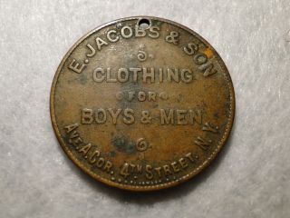 1890 ' S - 1930 ' S York City Merchant Token E.  Jacobs & Son Clothing photo