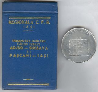 Medal Cfr Romanian Railways Railway Line Adjud - Suceava,  Desk Medal Boxed 1975 photo