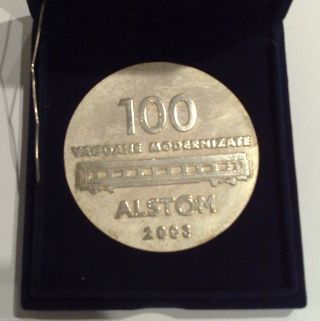 Medal Cfr Romanian Railways Romania Construction Company Wagon Alstom 2003,  Box photo