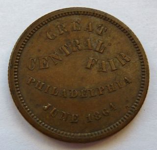 Civil War Store Card Token Great Central Fair - Philadelphia June 7 - 28,  1864 photo
