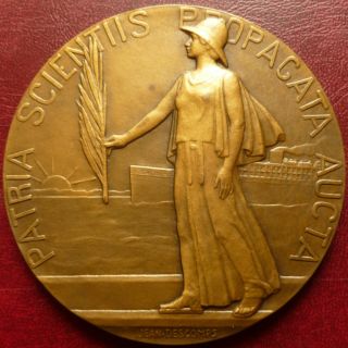 Art Deco 1922 Large French Gilded Bronze Medal By J.  Descomps With Box photo
