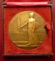 Art Deco 1922 Large French Gilded Bronze Medal By J.  Descomps With Box Exonumia photo 1