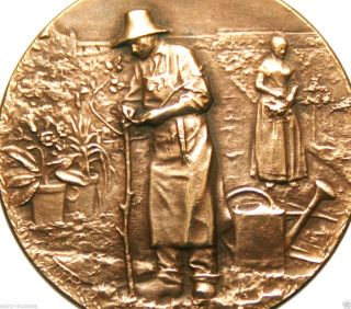 Gardening & Horticulture - Splendid Antique Bronze Art Medal Signed A.  Rivet photo
