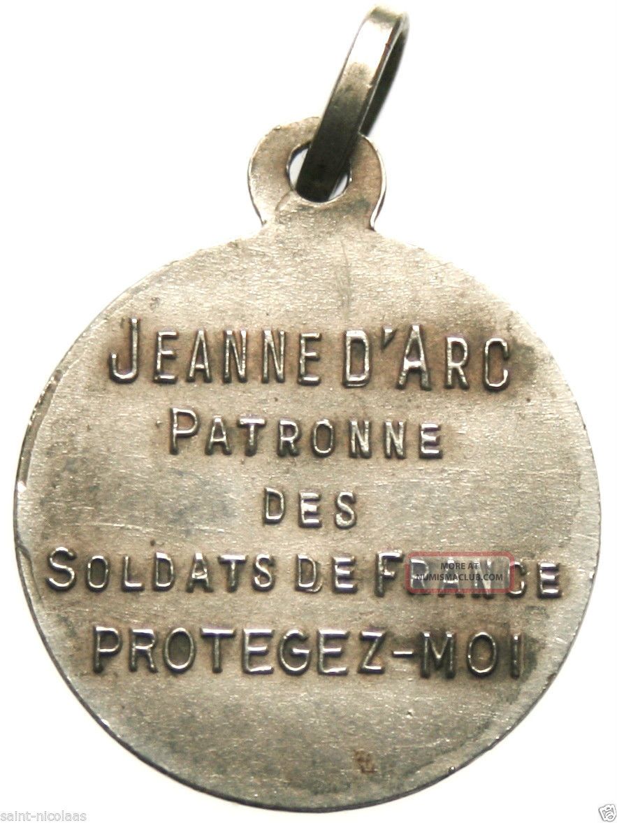 Saint Joan Of Arc Patron Of French Soldiers Antique Art Medal Pendant