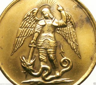 Holy Archangel Saint Michael - Antique Art Medal Signed Houzelot photo