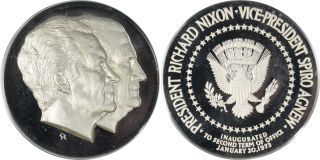 1973 Nixon Agnew Official Franklin Inaugural Silver Medal,  64mm W/ Box photo