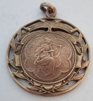 1920s Saint Cecilia Music Award French Bronze Art Pendant Medal / St Cecile photo