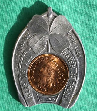 Rare Cigar Advertising Neil Burgess Encased Lucky Penny 1901 Bu Indian Head Coin photo
