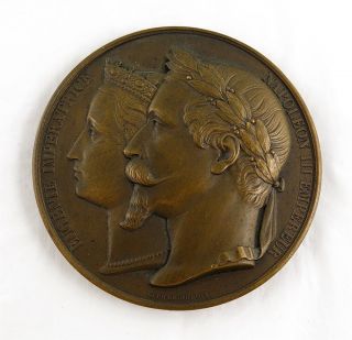 Vintage Alphee Dubois Napoleon Iii & Eugenie Deo Crescat Et Patriae Bronze Medal photo