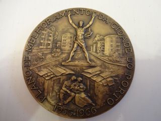 Large Vtg Portuguese Bronze Medal 1966 Architecture? Plano De Melhoramentos. photo