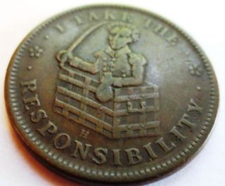 1833 U.  S.  Copper Hard Times Token; Andrew Jackson Roman Firmness photo