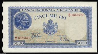 Romania 5000 Lei 28 September 1943 P 55 Banknote Unc photo
