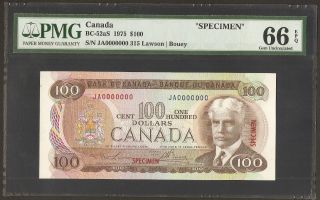 1975 Bank Of Canada $100 Specimen Pmg66epq Gem Unc Bc - 52as photo