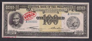 Philippines 100 Pesos 1949 P139s Specimen Tdl Unc photo