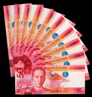 Philippines 50 Pesos Ngc Aquino/tetangco Solid 111111 - 999999,  1 Million Unc photo