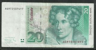 Germany - Federal - Republic $20 Deutsche Mark P.  39a (vf) From 1991. photo
