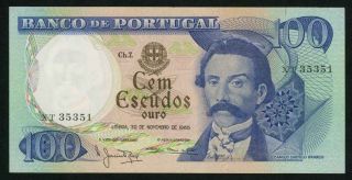Currency Nov.  30,  1965 Portugal Banknote 100 Gold Escudos Camilo Castello Branco photo