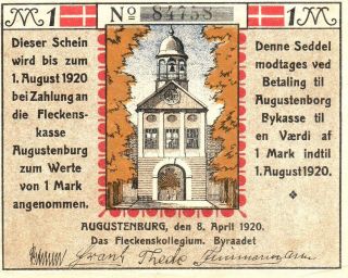Xxx - Rare German Notgeld 1 Mark Banknote Augustenburg 1920 photo