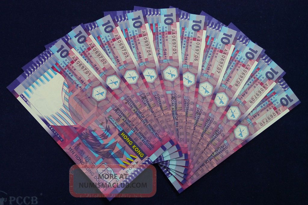 China Hong Kong 2002 10 Dollars Unc Note With Aa Prefix Asia photo