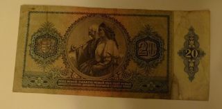 1941 Hungary Hungarian Husz 20 Twenty Pengo Banknote Currency Bill photo