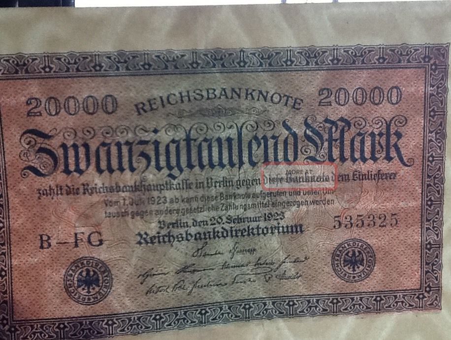 German 20000 Mark Reichsbanknote 1923 Old Germany Money Note