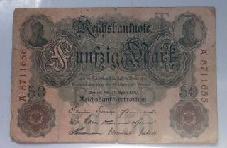 German 1910 Reichsbanknote 50 Mark Old Germany Banknote Marks Old Money photo