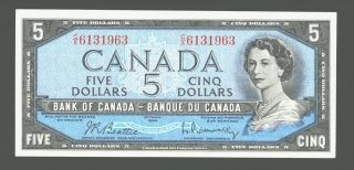 1954 Canada Five Dollar Note In A/u Serial Cx6131963 Beattie/ra photo