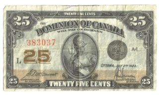 1923 25c Dominion Of Canada Twenty Five Cents Shinplaster photo